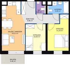 3 pokoje, apartament 57,66 m², piętro 6, oferta nr B3.8.5, Sedina Apartamenty - Etap I, Szczecin, Śródmieście, Międzyodrze-Wyspa Pucka, ul. Maklerska
