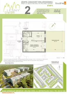 2 pokoje, mieszkanie 40,20 m², parter, oferta nr 6/M2, Leśny Dwór Etap 2, Zielona Góra, Osiedle Leśny Dwór, ul. Szlachecka