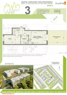 2 pokoje, mieszkanie 51,90 m², parter, oferta nr 6/M3, Leśny Dwór Etap 2, Zielona Góra, Osiedle Leśny Dwór, ul. Szlachecka