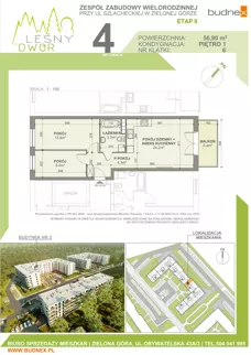 3 pokoje, mieszkanie 56,90 m², piętro 1, oferta nr 6/M4, Leśny Dwór Etap 2, Zielona Góra, Osiedle Leśny Dwór, ul. Szlachecka