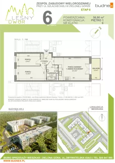 3 pokoje, mieszkanie 56,90 m², piętro 1, oferta nr 6/M6, Leśny Dwór Etap 2, Zielona Góra, Osiedle Leśny Dwór, ul. Szlachecka