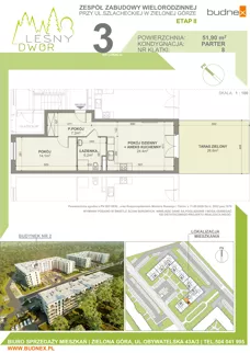 2 pokoje, mieszkanie 51,90 m², parter, oferta nr 8/M3, Leśny Dwór Etap 2, Zielona Góra, Osiedle Leśny Dwór, ul. Szlachecka