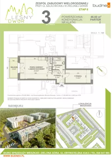 2 pokoje, mieszkanie 46,00 m², parter, oferta nr 2/M3, Leśny Dwór Etap 2, Zielona Góra, Osiedle Leśny Dwór, ul. Szlachecka