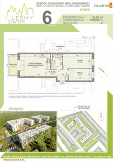 3 pokoje, mieszkanie 56,90 m², piętro 1, oferta nr 2/M6, Leśny Dwór Etap 2, Zielona Góra, Osiedle Leśny Dwór, ul. Szlachecka