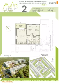 3 pokoje, mieszkanie 46,40 m², parter, oferta nr 3/M2, Leśny Dwór Etap 2, Zielona Góra, Osiedle Leśny Dwór, ul. Szlachecka