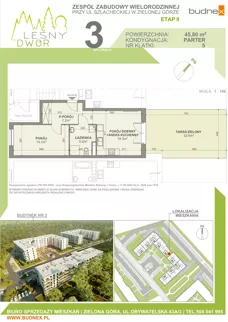 2 pokoje, mieszkanie 45,80 m², parter, oferta nr 5/M3, Leśny Dwór Etap 2, Zielona Góra, Osiedle Leśny Dwór, ul. Szlachecka