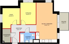 3 pokoje, mieszkanie 61,49 m², piętro 1, oferta nr C/93, Osiedle Kusocińskiego budynek A, Gdańsk, Piecki-Migowo, Morena, ul. Kusocińskiego