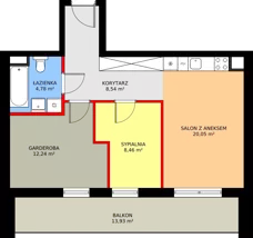 2 pokoje, mieszkanie 54,04 m², piętro 1, oferta nr F/96, Kusocińskiego budynek B, Gdańsk, Piecki-Migowo, Morena, ul. Kusocińskiego