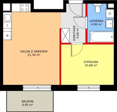 2 pokoje, mieszkanie 41,43 m², piętro 1, oferta nr F/95, Kusocińskiego budynek B, Gdańsk, Piecki-Migowo, Morena, ul. Kusocińskiego