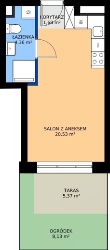 1 pokój, mieszkanie 26,57 m², parter, oferta nr 24B/76, Osiedle Omulewska, Warszawa, Praga Północ, Grochów, ul. Omulewska 24