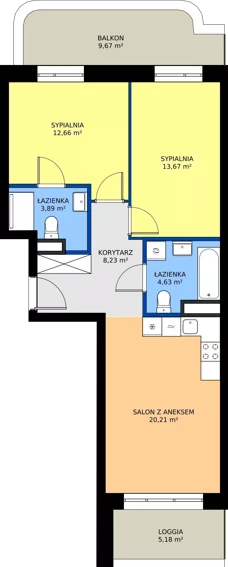 3 pokoje, mieszkanie 63,29 m², piętro 2, oferta nr 24D/218, Osiedle Omulewska, Warszawa, Praga Północ, Grochów, ul. Omulewska 24