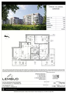 3 pokoje, mieszkanie 64,59 m², piętro 1, oferta nr M.C4.01.07, Osiedle Panorama Wiślana, Bydgoszcz, Fordon, ul. Fordońska 428