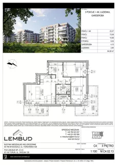3 pokoje, mieszkanie 64,59 m², piętro 2, oferta nr M.C4.02.13, Osiedle Panorama Wiślana, Bydgoszcz, Fordon, ul. Fordońska 428