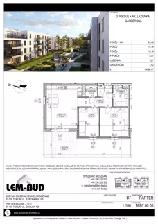 3 pokoje, mieszkanie 64,96 m², parter, oferta nr M.B7.00.05, Osiedle Harmonia, Toruń, Wrzosy, JAR, ul. Strobanda 3-5