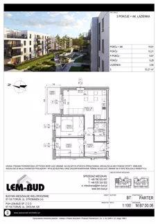 3 pokoje, mieszkanie 53,21 m², parter, oferta nr M.B7.00.06, Osiedle Harmonia, Toruń, Wrzosy, JAR, ul. Strobanda 3-5