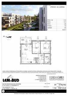 3 pokoje, mieszkanie 52,94 m², piętro 3, oferta nr M.B7.03.49, Osiedle Harmonia, Toruń, Wrzosy, JAR, ul. Strobanda 3-5