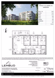 4 pokoje, mieszkanie 77,52 m², piętro 4, oferta nr M.C4.04.30, Osiedle Panorama Wiślana, Bydgoszcz, Fordon, ul. Fordońska 428