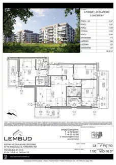 4 pokoje, mieszkanie 90,28 m², piętro 6, oferta nr M.C4.06.37, Osiedle Panorama Wiślana, Bydgoszcz, Fordon, ul. Fordońska 428