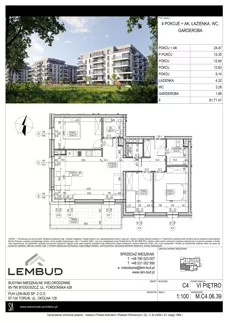 4 pokoje, mieszkanie 81,71 m², piętro 6, oferta nr M.C4.06.39, Osiedle Panorama Wiślana, Bydgoszcz, Fordon, ul. Fordońska 428