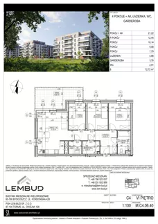 4 pokoje, mieszkanie 72,72 m², piętro 6, oferta nr M.C4.06.40, Osiedle Panorama Wiślana, Bydgoszcz, Fordon, ul. Fordońska 428