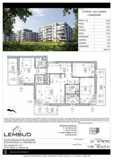 4 pokoje, mieszkanie 90,28 m², piętro 7, oferta nr M.C4.07.41, Osiedle Panorama Wiślana, Bydgoszcz, Fordon, ul. Fordońska 428
