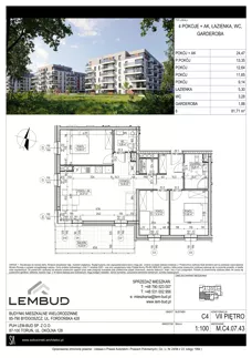 4 pokoje, mieszkanie 81,71 m², piętro 7, oferta nr M.C4.07.43, Osiedle Panorama Wiślana, Bydgoszcz, Fordon, ul. Fordońska 428
