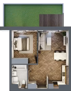 2 pokoje, mieszkanie 44,03 m², parter, oferta nr A3.00.04, Osiedle Aura, Toruń, Jakubskie Przedmieście, ul. Żółkiewskiego 35
