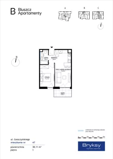 2 pokoje, mieszkanie 38,11 m², piętro 1, oferta nr M47, Bluszcz Apartamenty, Kraków, Podgórze,  ul. Goszczyńskiego