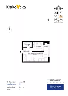 2 pokoje, mieszkanie 41,11 m², piętro 13, oferta nr M114, KrakoVska - Etap II, Rzeszów, Krakowska-Południe, ul. Krakowska 31