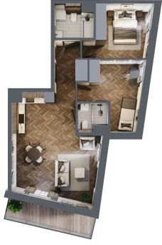 3 pokoje, mieszkanie 60,65 m², piętro 1, oferta nr M5, Bluszcz Apartamenty, Kraków, Podgórze,  ul. Goszczyńskiego