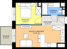 2 pokoje, mieszkanie 35,22 m², piętro 1, oferta nr A12, FUTURO etap I, Rzeszów, Staroniwa, al. Batalionów Chłopskich