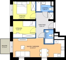 3 pokoje, mieszkanie 57,85 m², piętro 1, oferta nr A11, FUTURO etap I, Rzeszów, Staroniwa, al. Batalionów Chłopskich