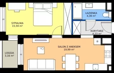 2 pokoje, mieszkanie 44,20 m², piętro 6, oferta nr B67, FUTURO etap I, Rzeszów, Staroniwa, al. Batalionów Chłopskich