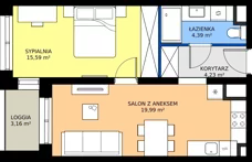 2 pokoje, mieszkanie 44,20 m², piętro 2, oferta nr B26, FUTURO etap I, Rzeszów, Staroniwa, al. Batalionów Chłopskich