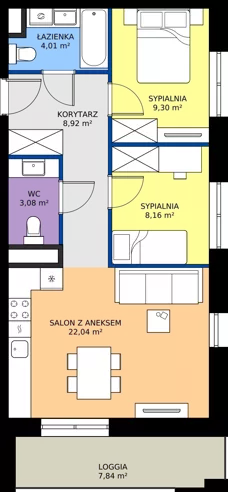 3 pokoje, mieszkanie 55,51 m², piętro 2, oferta nr B21, FUTURO etap I, Rzeszów, Staroniwa, al. Batalionów Chłopskich