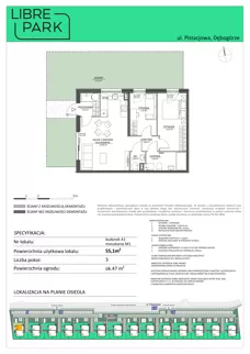 3 pokoje, mieszkanie 55,10 m², parter, oferta nr Mieszkanie A1.M1, Libre Park mieszkania etap I, Kosakowo, ul. Pistacjowa 5