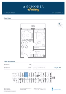 2 pokoje, apartament inwestycyjny 37,58 m², piętro 2, oferta nr B_2_13, Anchoria Holiday, Mechelinki, ul. Wielopole 36