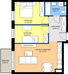 3 pokoje, mieszkanie 53,05 m², piętro 2, oferta nr B29, Daszyńskiego Park, Katowice, Wełnowiec-Józefowiec, ul. Daszyńskiego 38