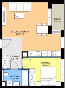 2 pokoje, mieszkanie 48,23 m², piętro 2, oferta nr B25, Daszyńskiego Park, Katowice, Wełnowiec-Józefowiec, ul. Daszyńskiego 38