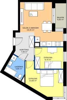 3 pokoje, mieszkanie 53,65 m², piętro 1, oferta nr B14, Daszyńskiego Park, Katowice, Wełnowiec-Józefowiec, ul. Daszyńskiego 38