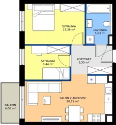 3 pokoje, mieszkanie 54,67 m², piętro 1, oferta nr B20, Daszyńskiego Park, Katowice, Wełnowiec-Józefowiec, ul. Daszyńskiego 38