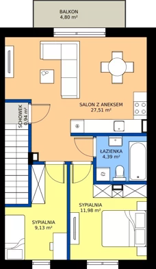3 pokoje, mieszkanie 55,53 m², piętro 1, oferta nr A2-2, Bliskie Błonie, Błonie, ul. Nadrzeczna