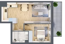 2 pokoje, apartament 44,27 m², piętro 1, oferta nr B_01_12, Kolejova 1, Poznań, Grunwald, Łazarz, ul. Kolejowa 1/3