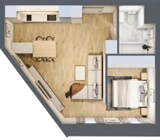 2 pokoje, apartament 39,59 m², piętro 1, oferta nr U-B-01-07, Kolejova 1, Poznań, Grunwald, Łazarz, ul. Kolejowa 1/3