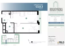 2 pokoje, mieszkanie 46,07 m², piętro 1, oferta nr C2.1.15, ul. Bogatyńska Dobry Deweloper Milo Wrocław Maślice III, Wrocław, Maślice, Fabryczna, ul. Bogatyńska