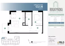 2 pokoje, mieszkanie 46,07 m², piętro 1, oferta nr C2.1.15, ul. Bogatyńska Dobry Deweloper Milo Wrocław Maślice III, Wrocław, Maślice, Fabryczna, ul. Bogatyńska