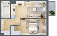 2 pokoje, mieszkanie 41,27 m², piętro 1, oferta nr 1.E.1.3, 2M Apartments Dobry Deweloper Milo Wrocław Maślice , Wrocław, Maślice, Fabryczna, ul. Zawidowska