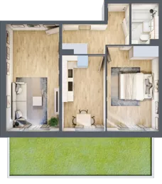 2 pokoje, mieszkanie 58,22 m², parter, oferta nr 1.E.0.1, 2M Apartments Dobry Deweloper Milo Wrocław Maślice , Wrocław, Maślice, Fabryczna, ul. Zawidowska