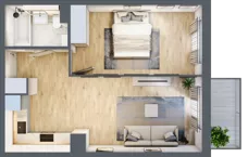 2 pokoje, mieszkanie 41,49 m², piętro 1, oferta nr 1.E.1.2, 2M Apartments Dobry Deweloper Milo Wrocław Maślice , Wrocław, Maślice, Fabryczna, ul. Zawidowska