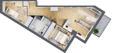 3 pokoje, mieszkanie 53,01 m², piętro 1, oferta nr 1.A.1.3, 2M Apartments Dobry Deweloper Milo Wrocław Maślice , Wrocław, Maślice, Fabryczna, ul. Zawidowska